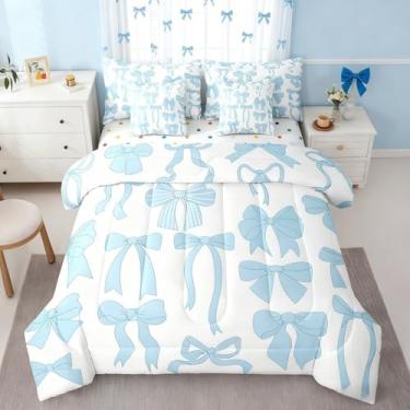 Imagem de Erosebridal Jogo de cama com laço azul em uma bolsa para meninos e meninas, edredom fofo com laço e lençol de solteiro, princesa adorável E1, nó de borboleta sonhadora, conjunto de cama ultramacio