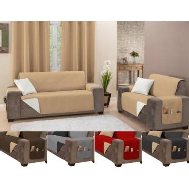 Imagem de Jogo capa sofá  impermeavel ultrassonico padrão 2 e 3 lugares cor caqu