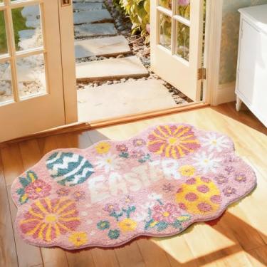 Imagem de Ashler Tapete de banheiro de Páscoa, design de flores e plantas, 66 x 106 cm, tapete de banho macio absorvente antiderrapante para banheiro, porta da frente, sala de estar, rosa
