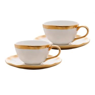 Imagem de Xícara de Café Dubai 90ml Porcelana Branca com Detalhe Dourado Luxo Elegante Mesa Posta(2 Xícaras)