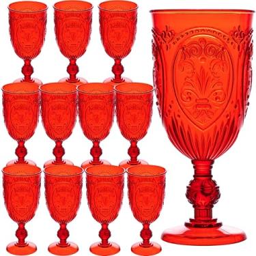 Imagem de Taças de vinho de plástico, 12 peças, taças de plástico, 212,6 g, colorido, retrô, em relevo, copos de coquetel vintage, copos de água para casamentos, suprimentos de festa para grandes eventos