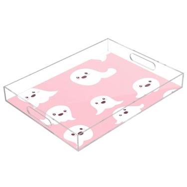 Imagem de xigua Bandeja de servir de acrílico fantasma de Halloween com alças à prova de derramamento, bandejas decorativas de festa de Halloween, bandeja organizadora de bancada para banheiro, cozinha, 30,5 x