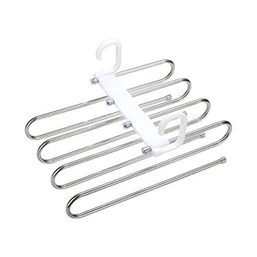 Imagem de Apoio para Calças 8 em 1 Economizar Espaço Prateleira de Aço Inoxidável com Camadas Organizador Armário Ganchos Duplos Deslizantes e Retráteis Plegáve