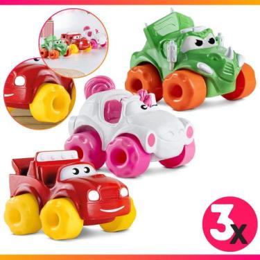Imagem de  Kit 3 Carrinho Soft Karts Mordedor Para Bebê - EF Brinquedos