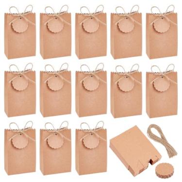 Imagem de PH PandaHall Pacote com 30 caixas de presente Kraft, pequenos sacos de presente de papel marrom caixas dobráveis de festa com etiquetas DIY fios para biscoitos de presente, aniversário, lembrancinhas