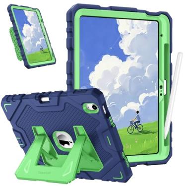 Imagem de Fintie Capa adequada para crianças para iPad (A16) 11ª geração 11 polegadas (2025), iPad 10ª geração 10,9 polegadas (2022), capa protetora resistente à prova de choque com suporte, azul marinho/verde