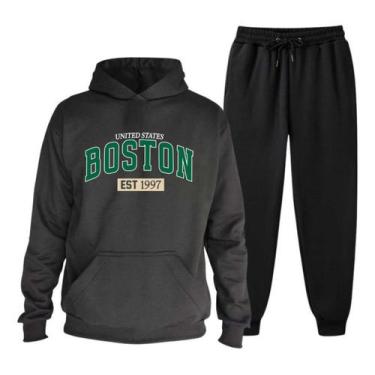 Imagem de Kit Moletom Masculino Calça Blusa De Frio Boston Flanelado - Kit Conju