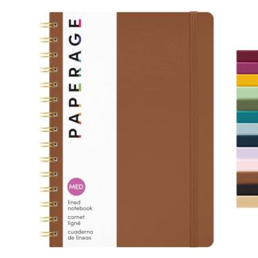 Imagem de PAPERAGE Caderno espiral forrado (conhaque), 160 páginas, diário de capa dura para mulheres e homens, médio 14 x 20 cm - 100 g/m2, papel grosso, caderno espiral para trabalho, escola e diário