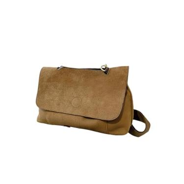 Imagem de CORIOS Bolsa tiracolo feminina fosca com design de aba, bolsa carteiro transversal de capacidade média, Marrom, L, Retrô
