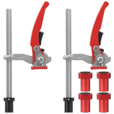 Imagem de 2 peças de braçadeira de banco para marcenaria, 4 peças de furos para cães de 1,9 cm com almofadas antiderrapantes, banco de trabalho com catraca rápida ajustável, clipe fixo, acessórios de bancada