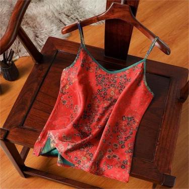 Imagem de Camisola De Seda Feminina Tops Estilo Chinês Camisola De Cetim De Seda Verão Decote V Sem Mangas Cami Colete Tops Curto Legal Regata Ideal Para Uso Diário Compras Namoro Jogando, XXL