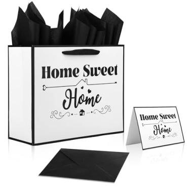 Imagem de Conjunto de Saco de Oferta para Inauguração Casa, Reutilizável com Papel Seda Cartão Felicitações e Envelope Ideal para Novos Proprietários Casas e Festas Inauguração