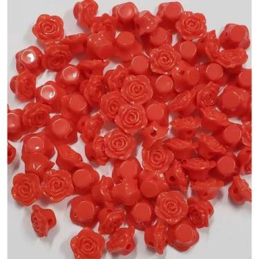 Imagem de Kit C/400 Miçangas em Plástico Flor Rosa Vermelha 2 cm - Lua Mística O