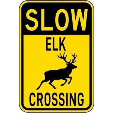 Imagem de Placa de metal vintage ELK CROSSING placa de lata engraçada arte de parede para casa, escritório e sala de aula, pôster 20 x 30 cm