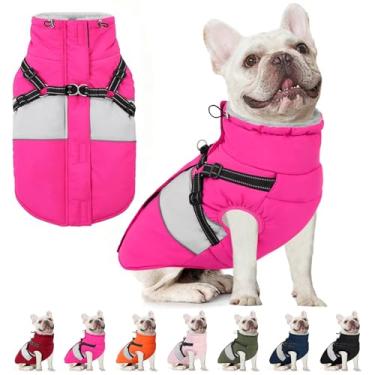 Imagem de AOFITEE Casaco para cães, casaco quente para cães com arnês embutido, casacos impermeáveis para cães pequenos, casaco acolchoado de inverno para cães com zíper e coleira de lã, suéter de roupa de neve