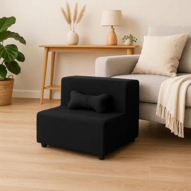 Imagem de Escadinha Pet 2 Degraus para Cachorro Pequeno e Gato, Escadinha para Sofá e Cama, Espumada com Almofada Osso, 42x30x32 cm (Azul Marinho)