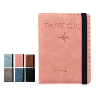 Imagem de Carteira Porta Passaporte de Viagem com Elástico PU Couro，Compartimentos para Cartões e Passaporte Organizador de Documentos，Organizador De Documentos De Viagem Carteira Porta Cartões (rosa)