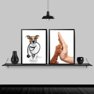 Imagem de Kit 2 Quadros Consultório Veterinário 24X18Cm Madeira Preta