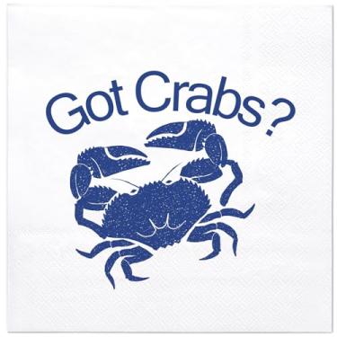 Imagem de WRAPAHOLIC Guardanapos de coquetel de caranguejo do oceano 50 peças - guardanapos de papel descartáveis com design de caranguejo azul em 3 camadas para casamento, festa de caranguejo e jantar de