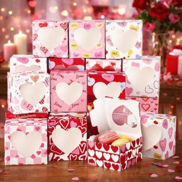 Imagem de Dispowreath 24 caixas de presente de dia dos namorados, caixa de papelão para conversa, coração, com janela de PVC, caixa de padaria doce para dia dos namorados, recipiente de presente de papel rosa e