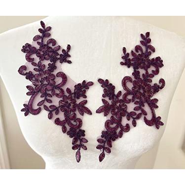 Imagem de PEPPERLONELY 1 par de vestidos de noiva de renda com aplique de renda bordado para vestido de noiva adorno de cabeça de bricolagem, 22 x 10 cm, roxo uva