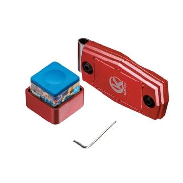 Imagem de KONLLEN O suporte de giz de bilhar inclui 1 giz azul portátil magnético com ponta de taco de sinuca Chalker Snooker Presente esportivo de bilhar (vermelho)