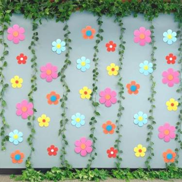 Imagem de Eaasty Conjunto de quadro de avisos de primavera, 87 peças, decoração de parede para sala de aula com 75 recortes de flores, 12 videiras falsas para volta às aulas, quadro-negro, jardim de infância
