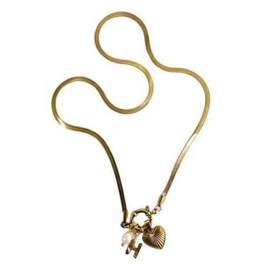 Imagem de tincolia Colar feminino de aço inoxidável estilo europeu e americano corrente de osso de cobra com pingente de coração de 26 letras