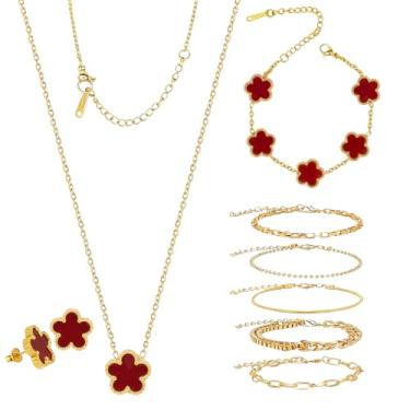 Imagem de LOIJADE Pulseira feminina de trevo de flor banhada a ouro 18 K, conjunto de pulseiras da sorte ajustável, presente para presente não mancha, presente ideal para o dia dos namorados, Natal e uso diário