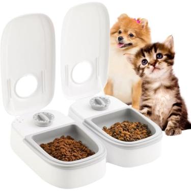 Imagem de Comedouro automático para gatos com 2 refeições - Distribuidor refrigerado com temporizador de 48 horas para comida húmida para gatos, cachorros e gatinhos em iogurte e enlatada
