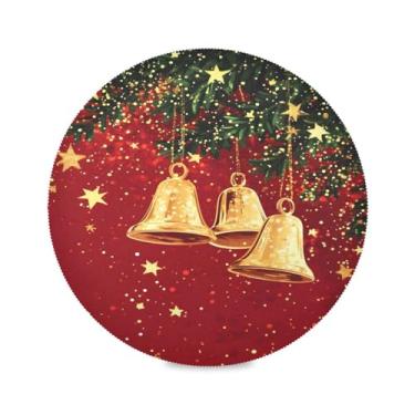 Imagem de STAYTOP Jogo americano redondo com sino dourado no ramo verde, 4 peças, tapetes de mesa antiderrapantes fáceis de limpar para casa, cozinha, churrasco, festa, decoração de mesa