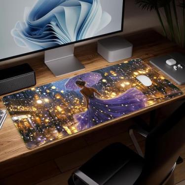 Imagem de Tapete de mesa de couro feminino, mouse pad de arte colorida grande teclado de computador para jogos, protetor e capa à prova d'água para mesa, tapete decorativo de couro PU para laptop, decoração de