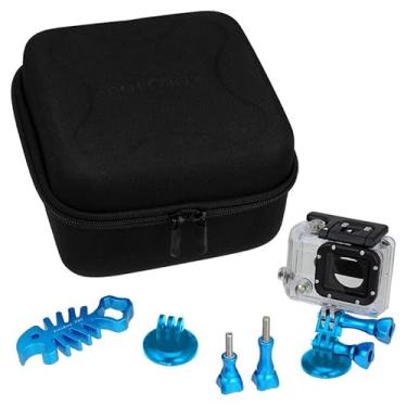 Imagem de Fotodiox Pro GoTough CamCase Duplo, Kit Azul – Estojo de Transporte GoTough e Acessórios de Metal de Alumínio para Duas Câmeras GoPro (parafusos de polegar GoTough CamCase Duplo, Médio e Curto, Extensor, Adaptadores de Tripé para Câmera, Chave Tubarão); se encaixa GoPro HD Hero, Hero2 e Hero3