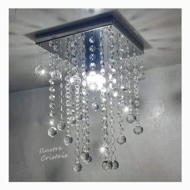 Imagem de Lustre de Cristal Acrílico Alto Brilho 20x20 Cm 25 Altura Soq E27 - Transparente