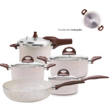 Imagem de Jogo De Panelas Antiaderente Cerâmica Vanilla Indução 5 Pçs