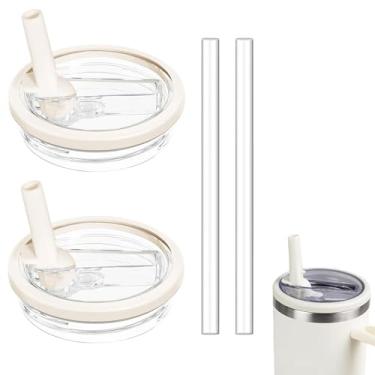 Imagem de Pacote com 2 tampas removíveis de 850 g para Stanley Quencher H2.0 e ProTourLeak Tampa à prova de poeira e à prova de vazamento, tampa reutilizável para copo Stanley (bege, 850 g)