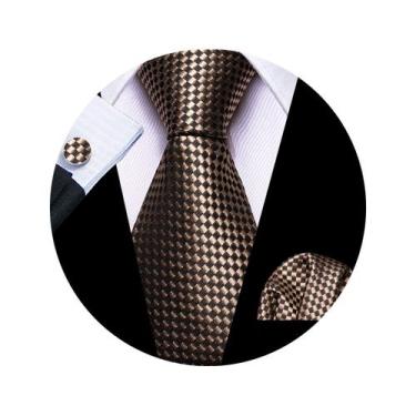 Imagem de Conjunto Clássico de Gravata Marrom Xadrez Barry.Wang, Marrom Xadrez, 
