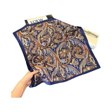 Imagem de Lenço Quadrado De Cetim Macio Com Estampa Paisley Houndstooth De Luxo 