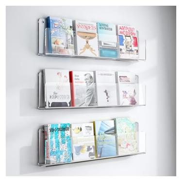 Imagem de 3 peças de porta-folhetos de acrílico sobre a porta, organizadores de arquivos de revistas transparentes para literatura, panfletos e discos de vinil, soluções de armazenamento que economizam espaço