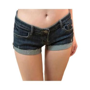 Imagem de Shorts Jeans Feminino Azul Escuro De Cintura Baixa E Corte Justo Estil