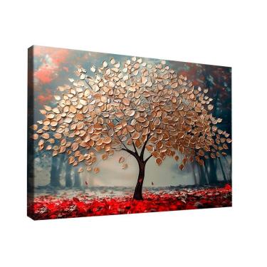 Imagem de Quadro Decorativo árvore Dourada Com Lindas Folhas 180x105cm Borda Infinita