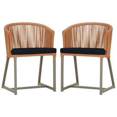 Imagem de 2 Cadeiras De Jantar Noronha Fendi Corda Náutica E12 Trama Terra Cota