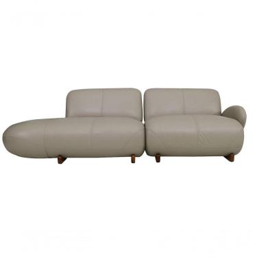 Imagem de Sofá De Couro Onix 3 Lugares Com Chaise Esquerda Taupe - Mempra