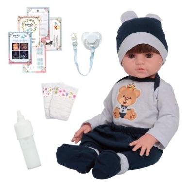 Imagem de Bebê Reborn Silicone 46cm Menino Cabelo Castanho Pode Banho - Cegonha 