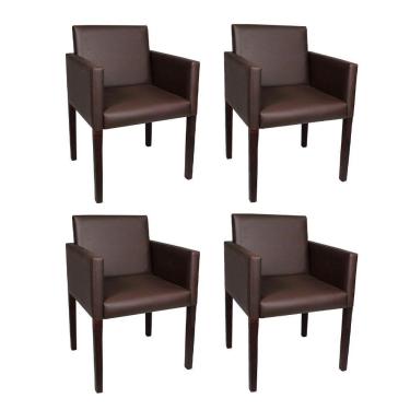 Imagem de Kit 4 Poltronas Nina Executiva Em Tecido Sintético - Marrom Café