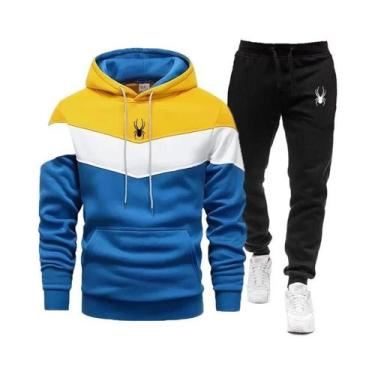 Imagem de Conjunto De Moletom Masculino Casual Tricolor Com Capuz Para Esportes 