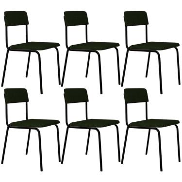 Imagem de Kit 06 Cadeiras Estofada Para Sala De Jantar Sense Preto C01 Linho Verde Musgo - Lyam Decor