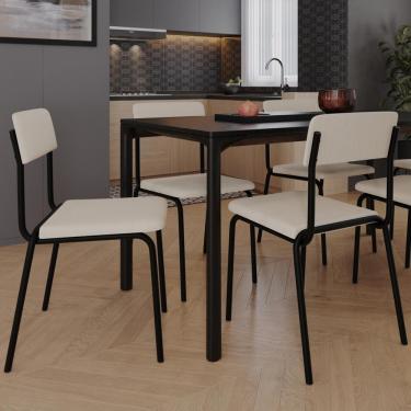 Imagem de Kit 04 Cadeiras Estofada Para Sala De Jantar Sense Preto C01 Linho Palha - Lyam Decor