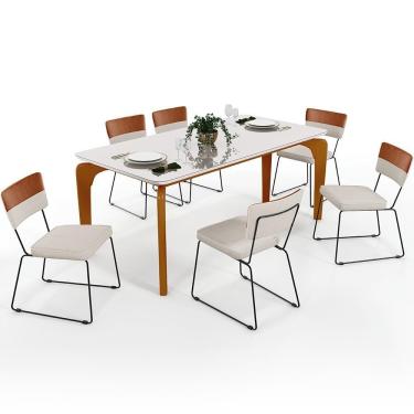 Imagem de Mesa Capri 160 Cm Off White Com 6 Cadeiras Faixa Camel Cru