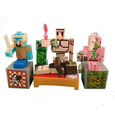 Imagem de Kit Cartelado Conj. Minecraft 2 Bonecos+1 Villager+1 Enderman+1 Creeper+1 Cama+Espadas